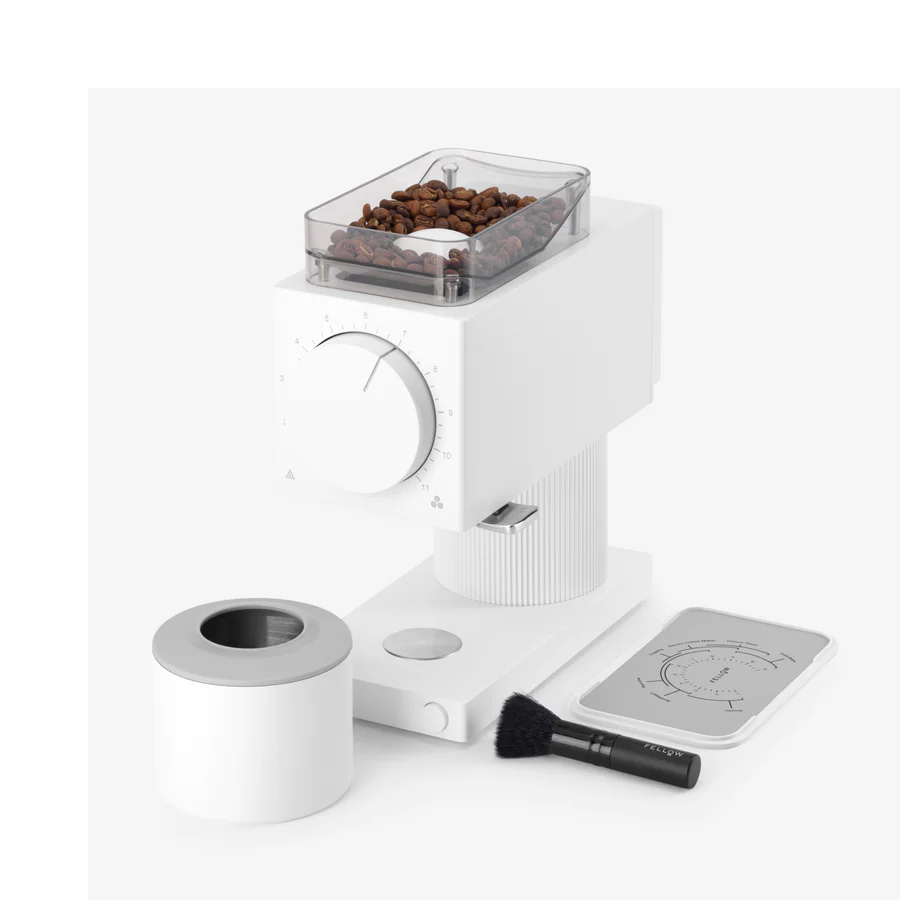 Fellow Ode Brew Gen 2 Electric coffee Grinder Matte White Accessories Oblique View