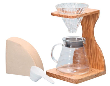 Hario V60 Pour Over Coffee Dripper Stand Set 02 - Olive WoodHario V60 Pour Over Coffee Dripper Stand Set 02 - Olive Wood Side View