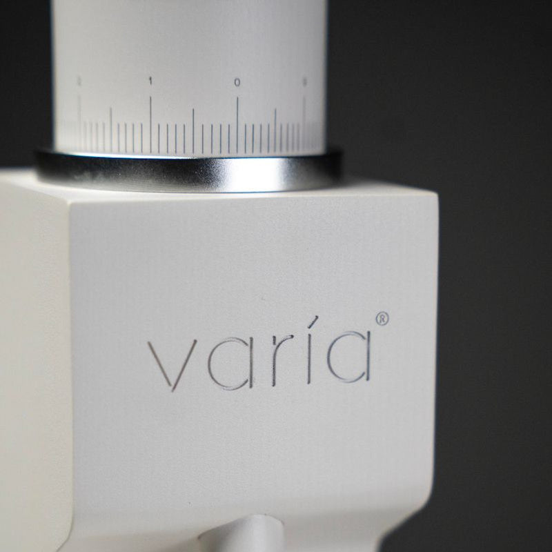 Varia VS3 Electric Grinder White Logo Close Up View